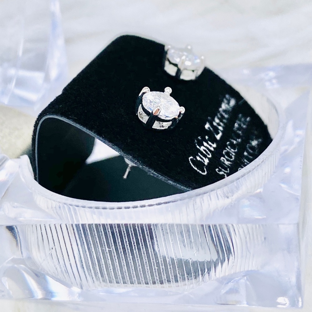 Cubic Zirconia 5mm Silver Color Stud Earrings